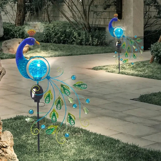Peacock and Sprinkles Solar Light Lawn Lamp for Garden